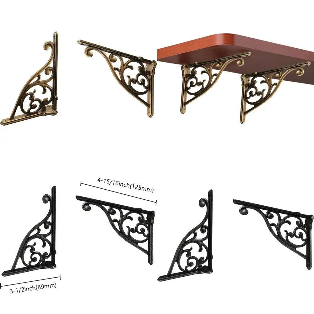 

Heavy-Duty Antique Brass Wall Brackets, 12 Inch, 4-Pack, Right Angle Panel Support, Decorative Shelf Brackets, Heavy Duty V-Shap