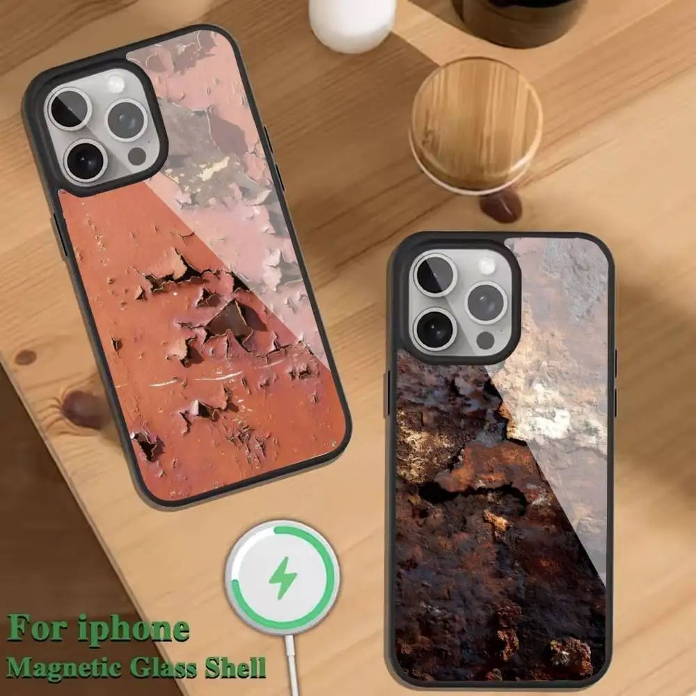 

Retro Industrial Style Rusty Phone Case For Magnetic Wireless Charge Cover For iphone 16 15 14 13 12 11 Pro Max Plus Coque