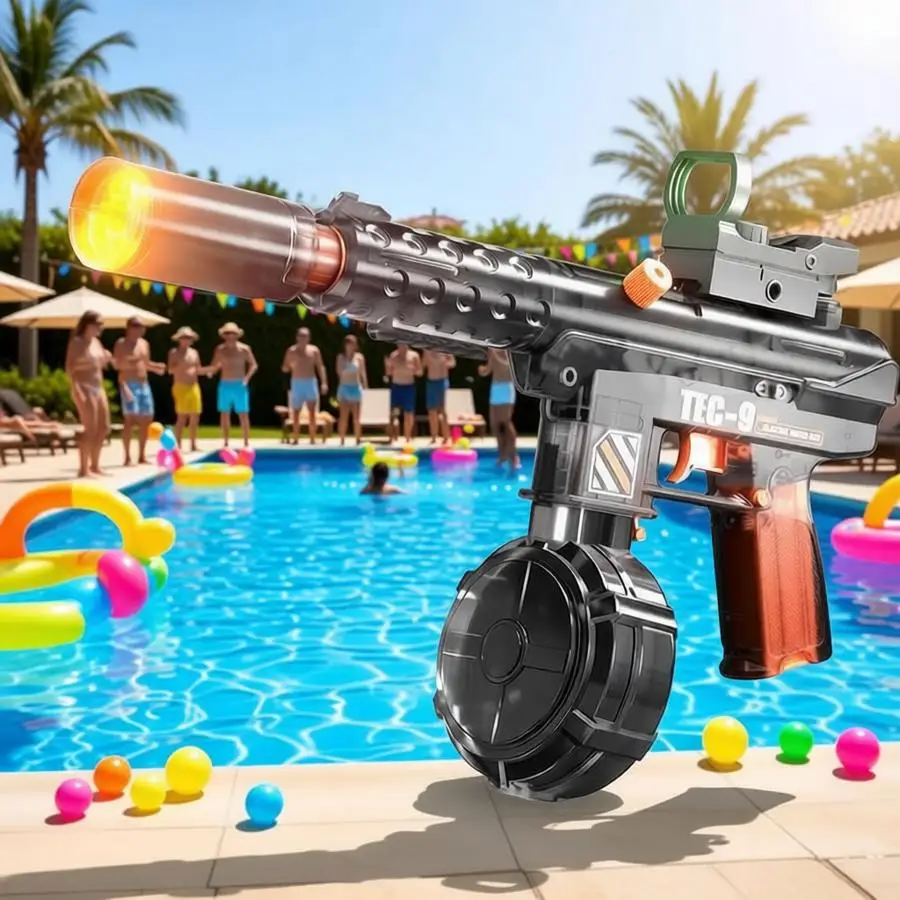 Elektrische Wasserpistolen für Kinder mit LED-Flammeneffekt, Automatische Kontinuierliche Wasserpistole, Sommer-Outdoor-Schießspielzeug