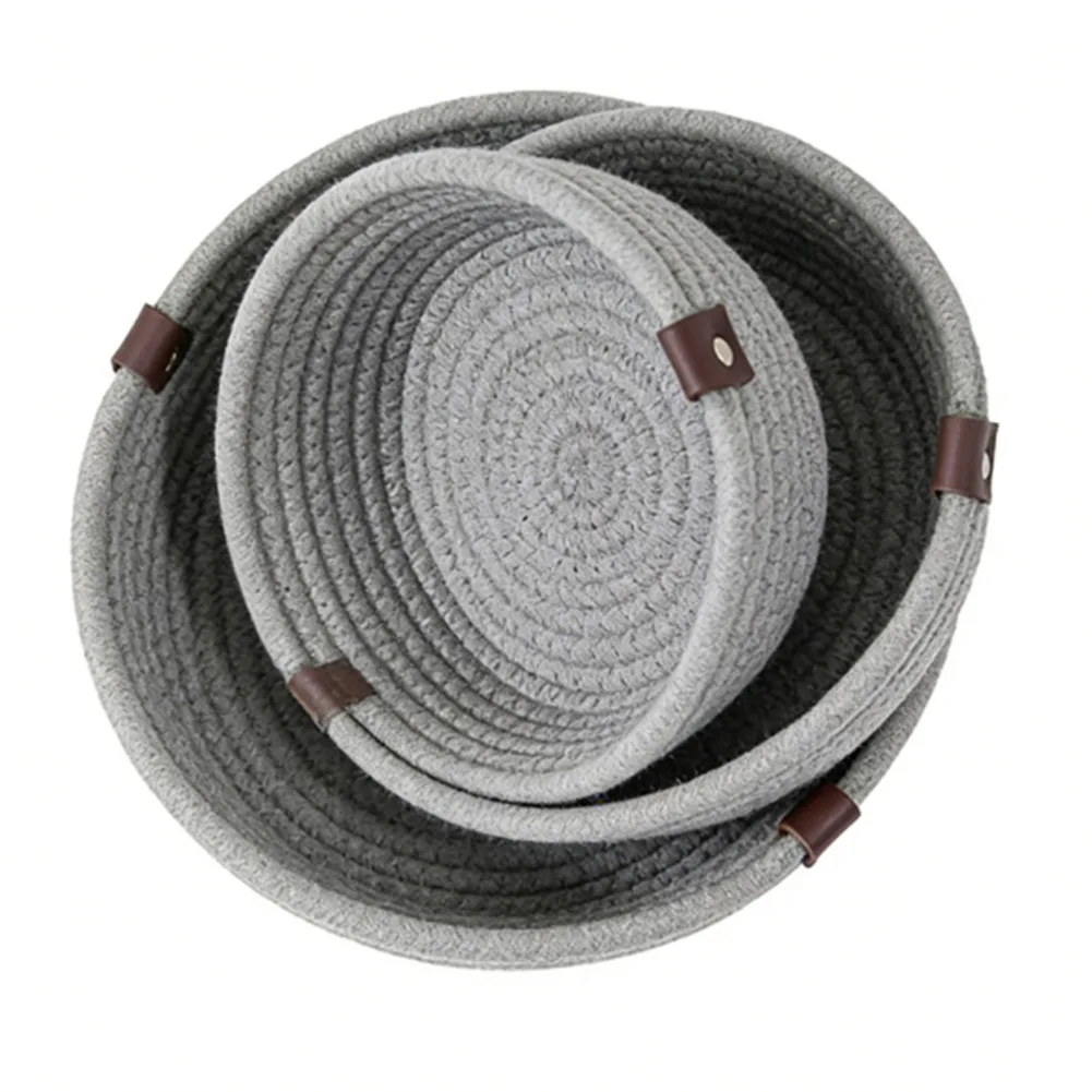 Handcrafted Cotton Rope Storage Baskets 3PCS Set for Bedroom Bathroom Desktop Organisation S M L White Gray Khaki