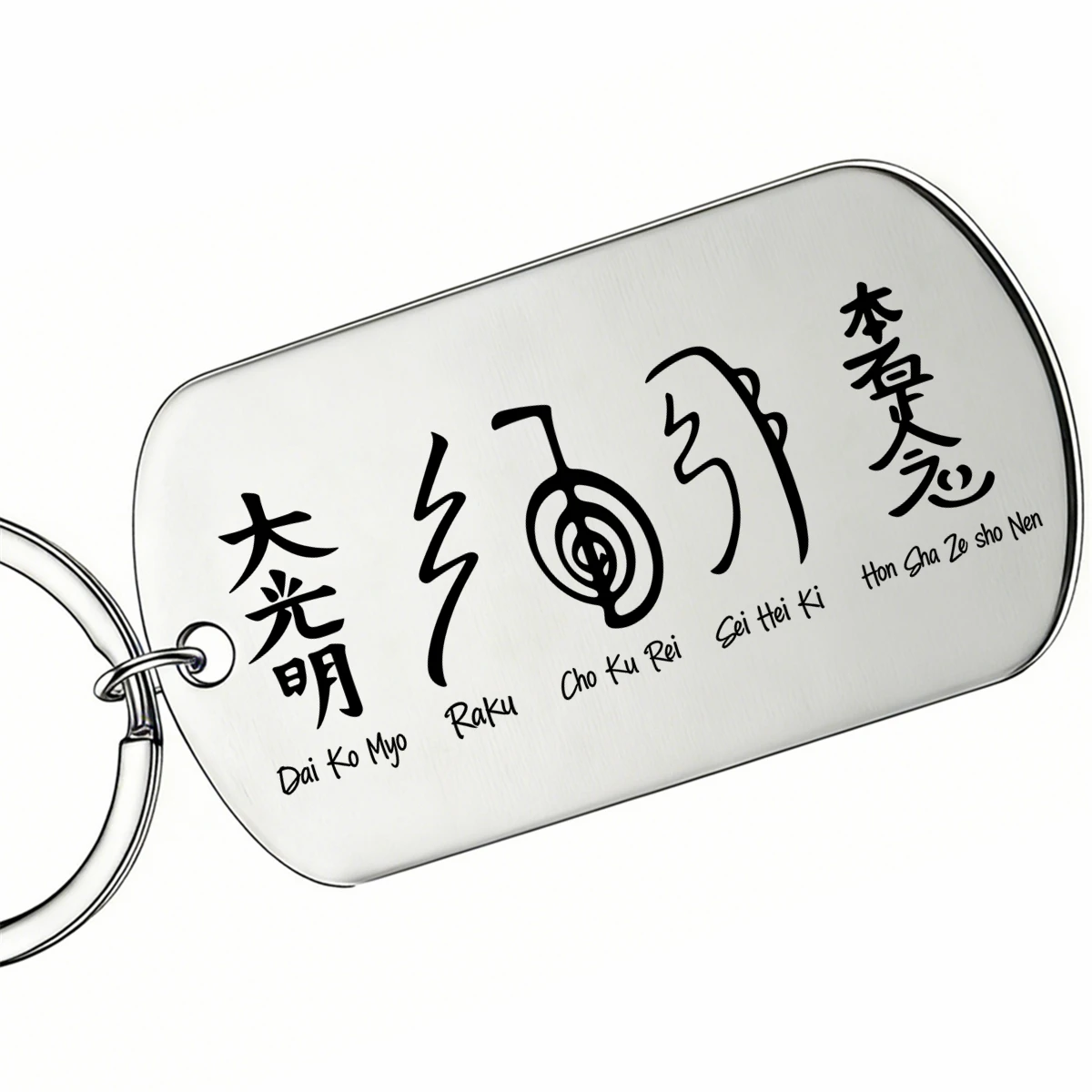 1Pc Usui Reiki Symbols Keychain Stainless Steel Dog Tag Dai Ko Myo Cho Ku Rei Yoga Spiritual Key Ring Yoga Lover Keepsake