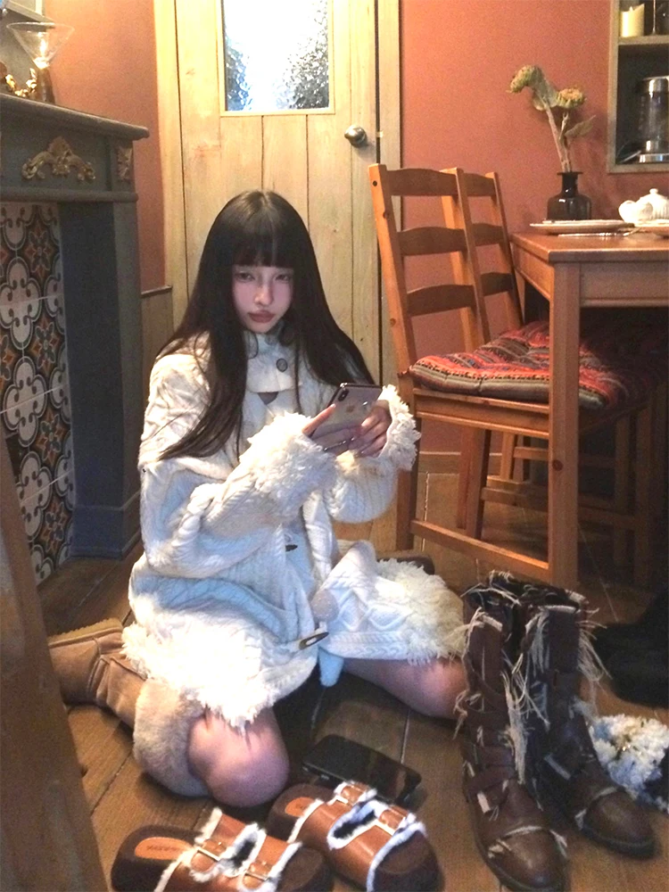 

FunnJ Тяжелый вязаный открытый кардиган, свитер, свободная верхняя одежда Lazy Sle, женский осенне-зимний длинный топ све