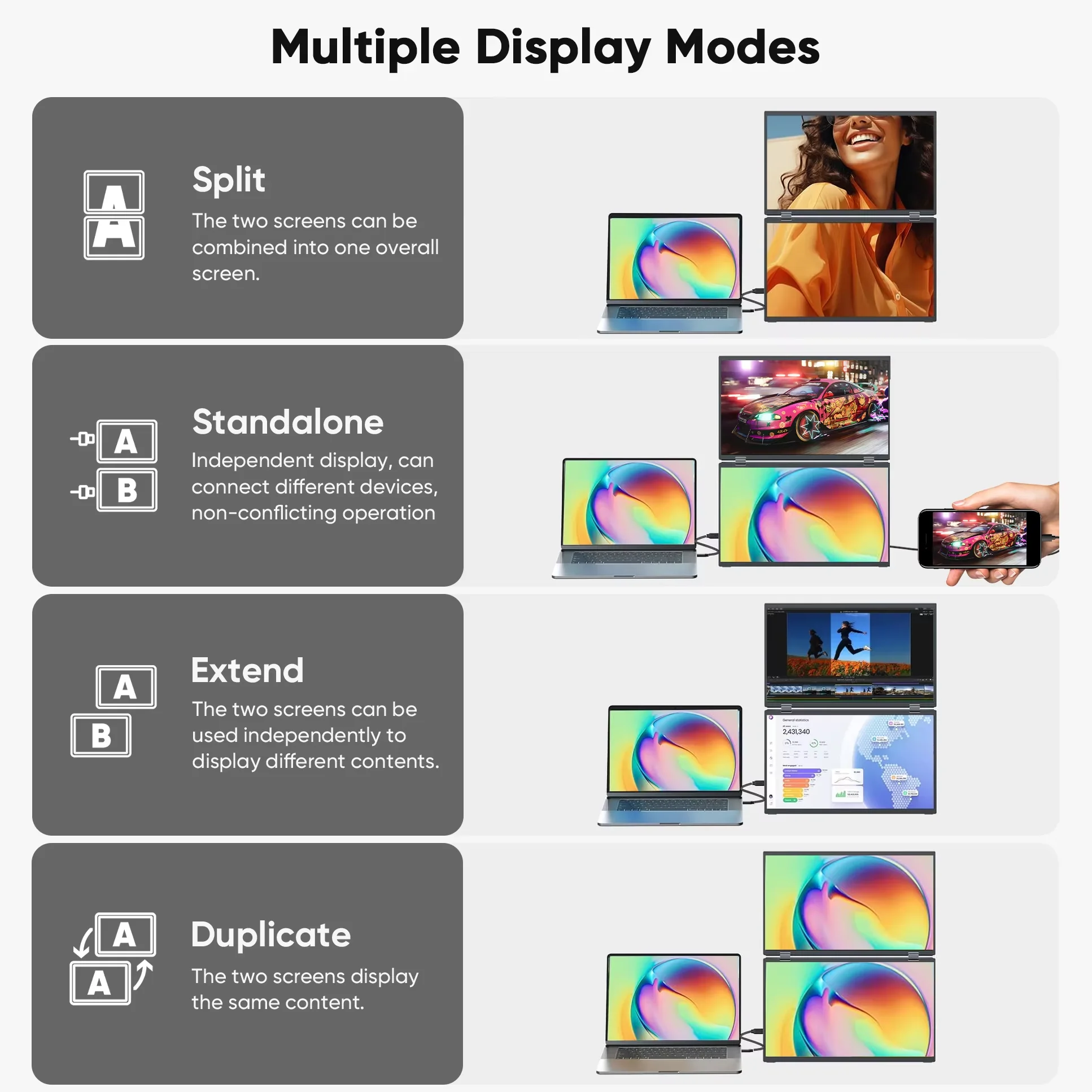 Factory 15.6 Inch FHD IPS Panel Laptop Extender Screen Double s Triple Display Pc Black Color Portable