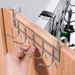 Aço inoxidável Punch-Free Door Hooks, Suporte de armazenamento, Cozinha, Armário de banheiro, Tipo traseiro, Toalha Hanger, Organizador Presentes, 5 Ganchos