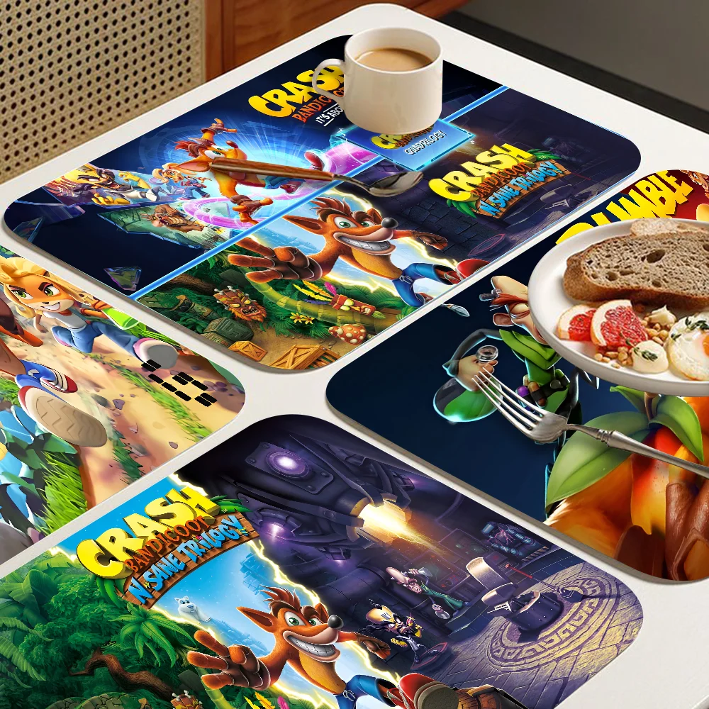 Crash Bandicoot Absorbent Drain Mat Countertop Dry Mats Printed Coffee Machine Draining Pad Kitchen Table Tableware Placemats