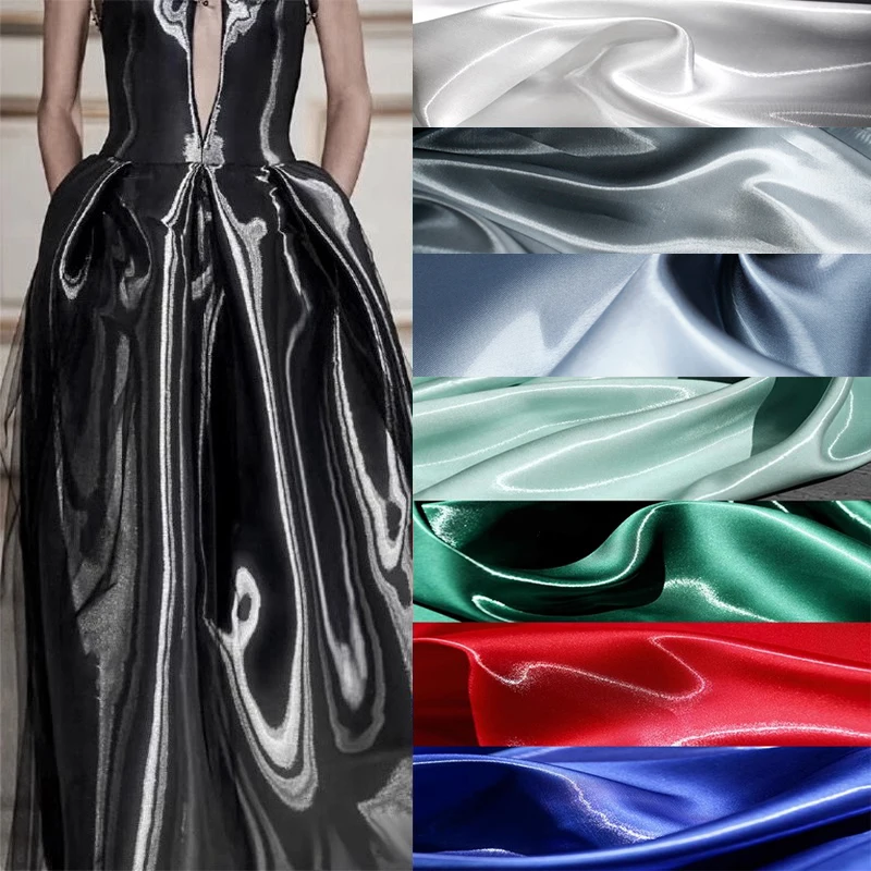 Multi-Color Liquid Satin Reflective Crystal Satin Fabric Smooth Sparkle Stiff Material for Wedding Dresses and Designer Clothing