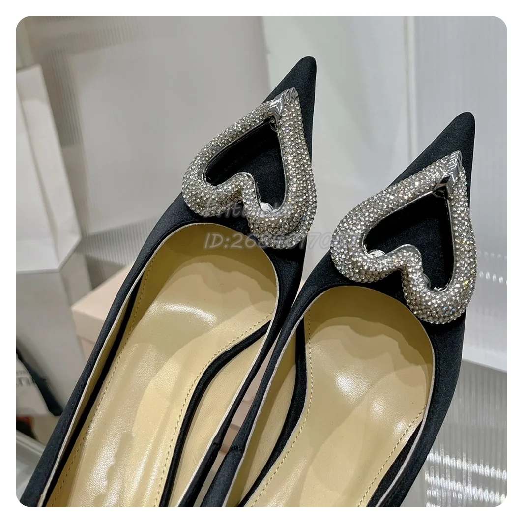 

Heart Shaped Crystals Pointed Toe Shallow Pumps High Heels Women Shoes Stiletto Solid 2024 New Arrivals Black Blue Pink Dress