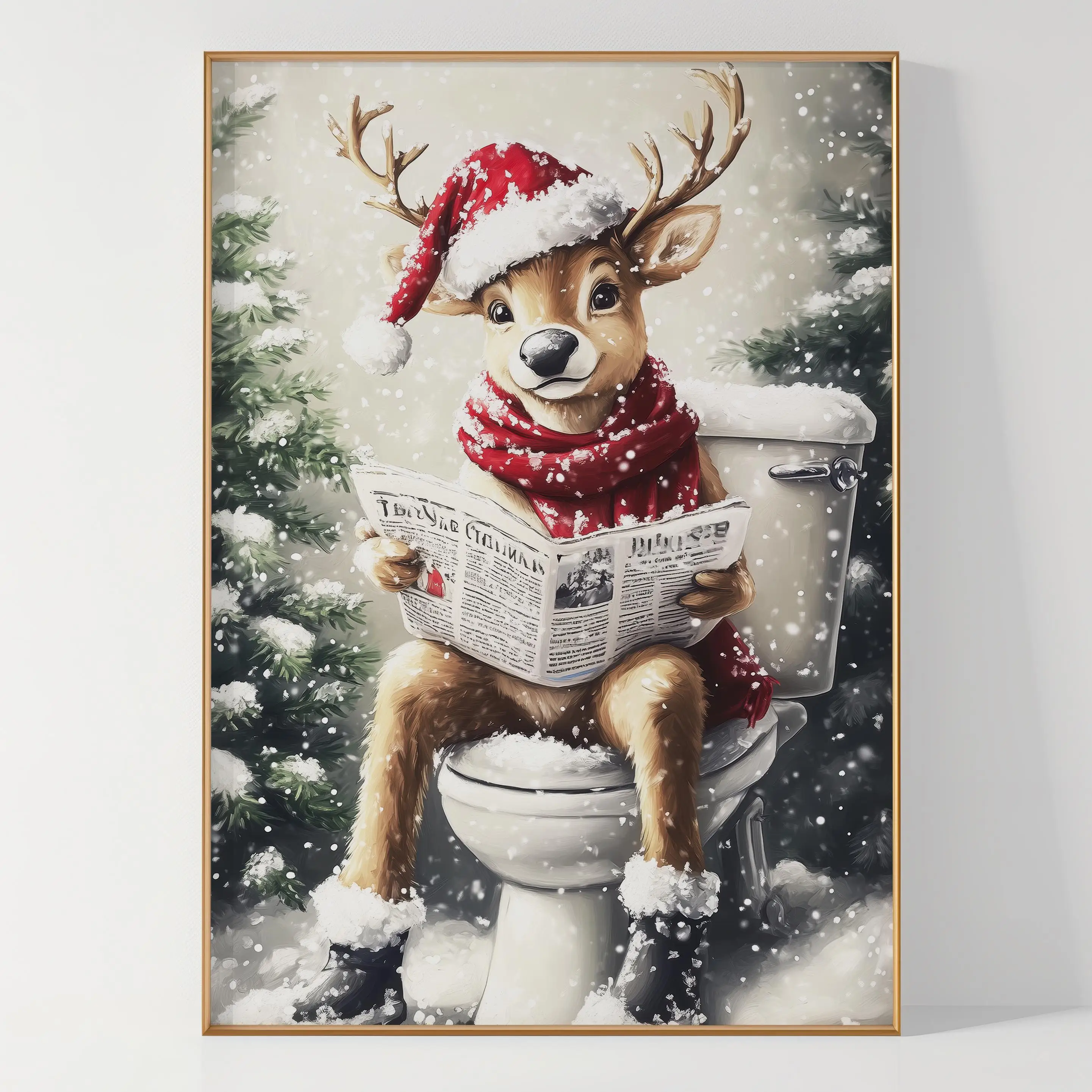 Funny Christmas Bathroom Wall Art Poster Deer Santa Claus Biscuits Print Posters Christmas Holiday Decor Wall Art Christmas Gift