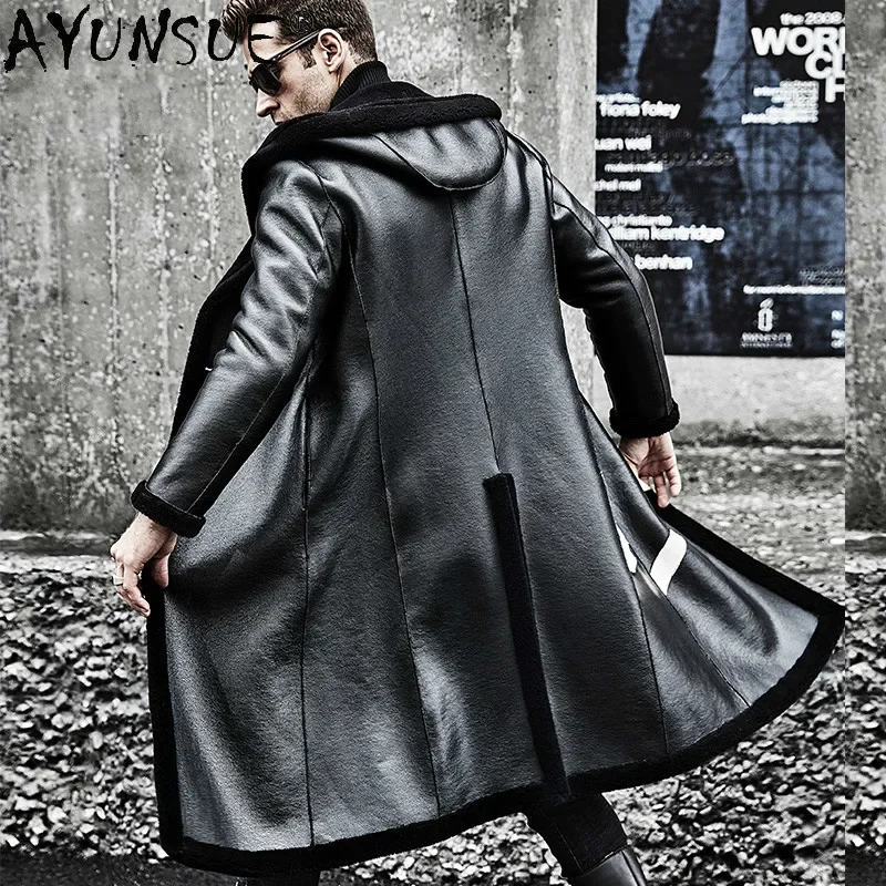 

AYUNSUE Winter Coat Men's Fake Leather Jacket Men Clothing 100% Wool Windbreaker Double Side Coats Hommes Veste LXR547