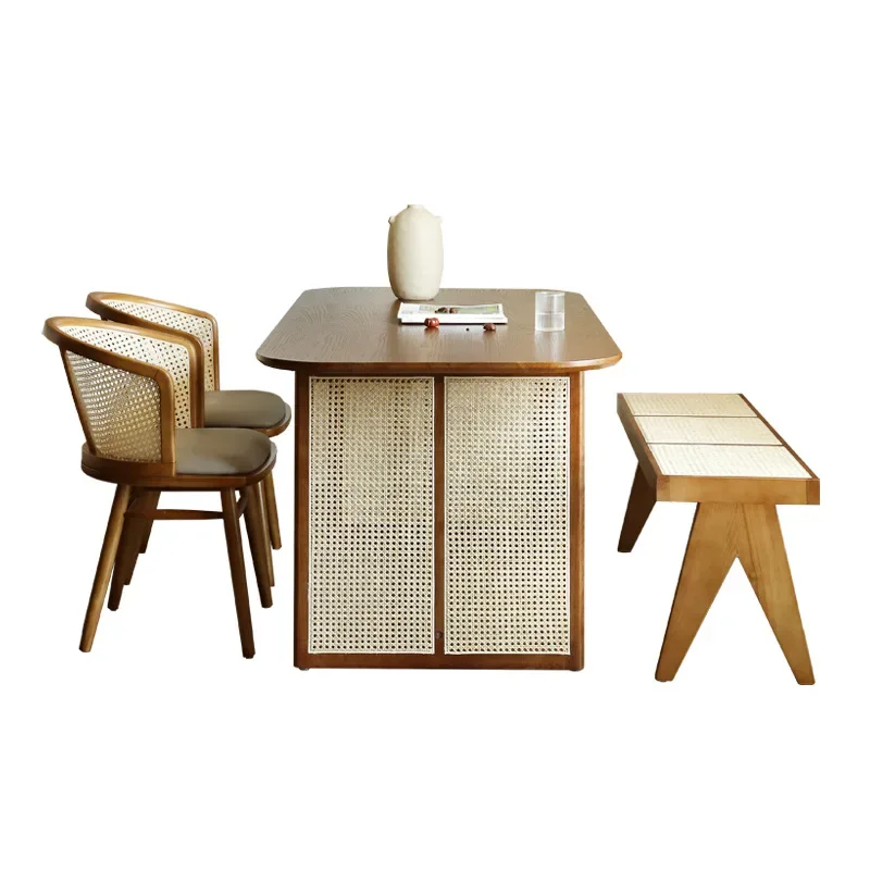 

Simple dining table household small apartment bench rattan dining table and chair combination