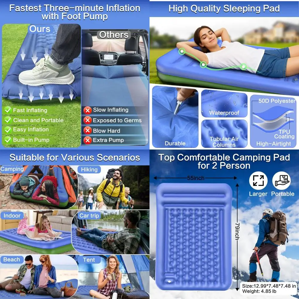 

Надувной коврик Double Sleng для кемпинга, особо толстый, 5 дюймов, самонадувающийся, для 2 человек, с встроенным насосом, утепленный, из ТПУ