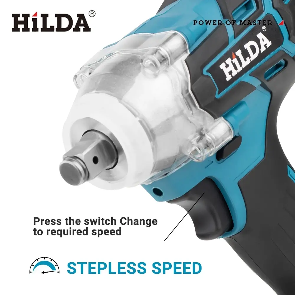 HILDA 18V Cordless Impact Wrench Brushless High Torque Impact 1/2 Inch Car Wrench Power Tools