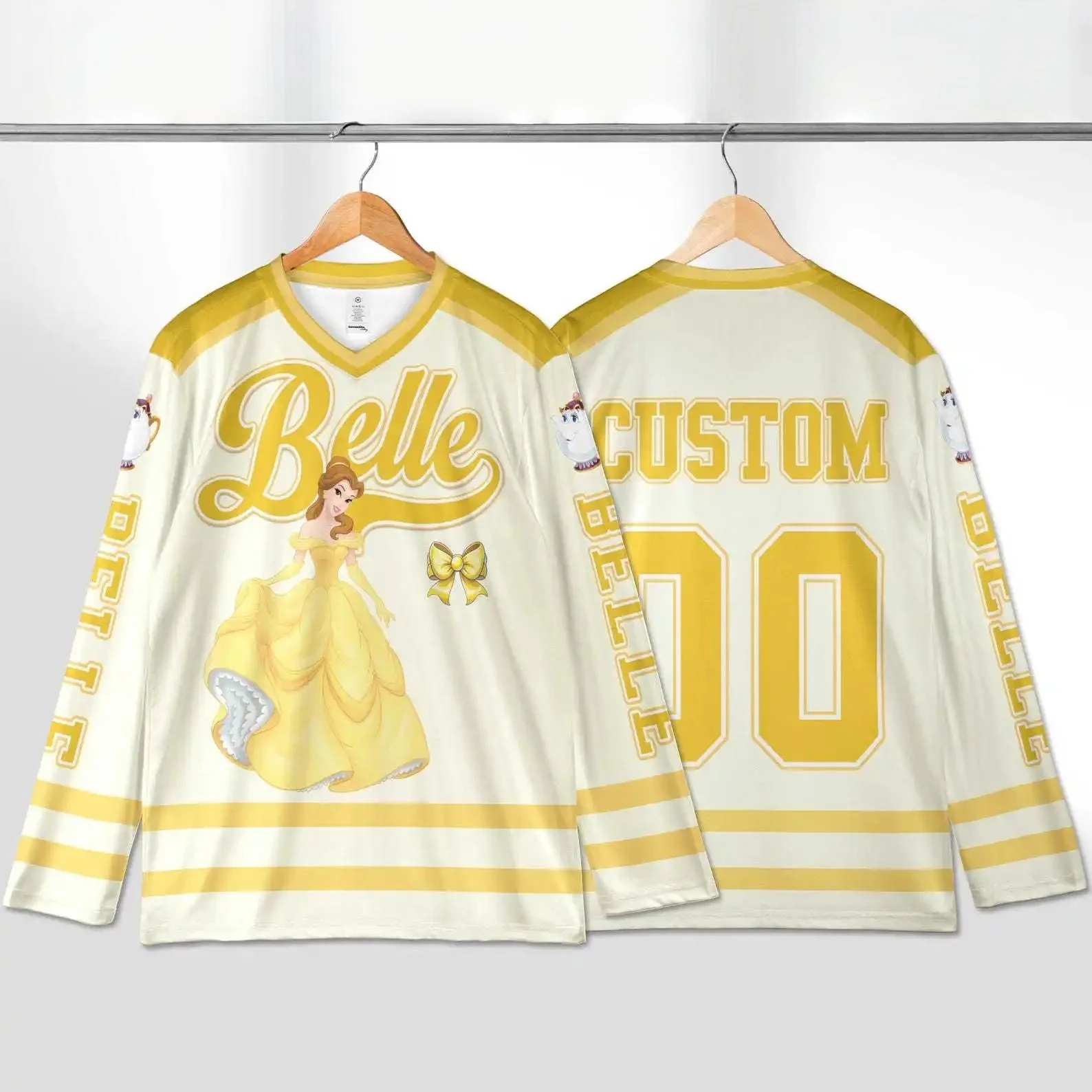 2025 ديزني أورورا إلسا وآرييل هوكي الجليد جيرسي ثلاثية الأبعاد الرجال طويلة الأكمام البلوز موضة فريق الرياضة الهوكي جيرسي #3