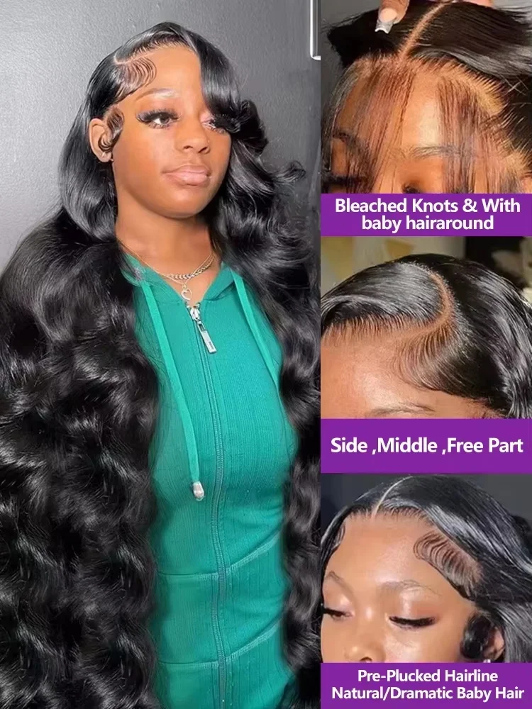 30 40 Inch Black Lace Front 13x6 HD Transparent Body Wave Lace Frontal Human Hair Wig Glueless 5x5 Water Wave Lace Closure Wigs image 3
