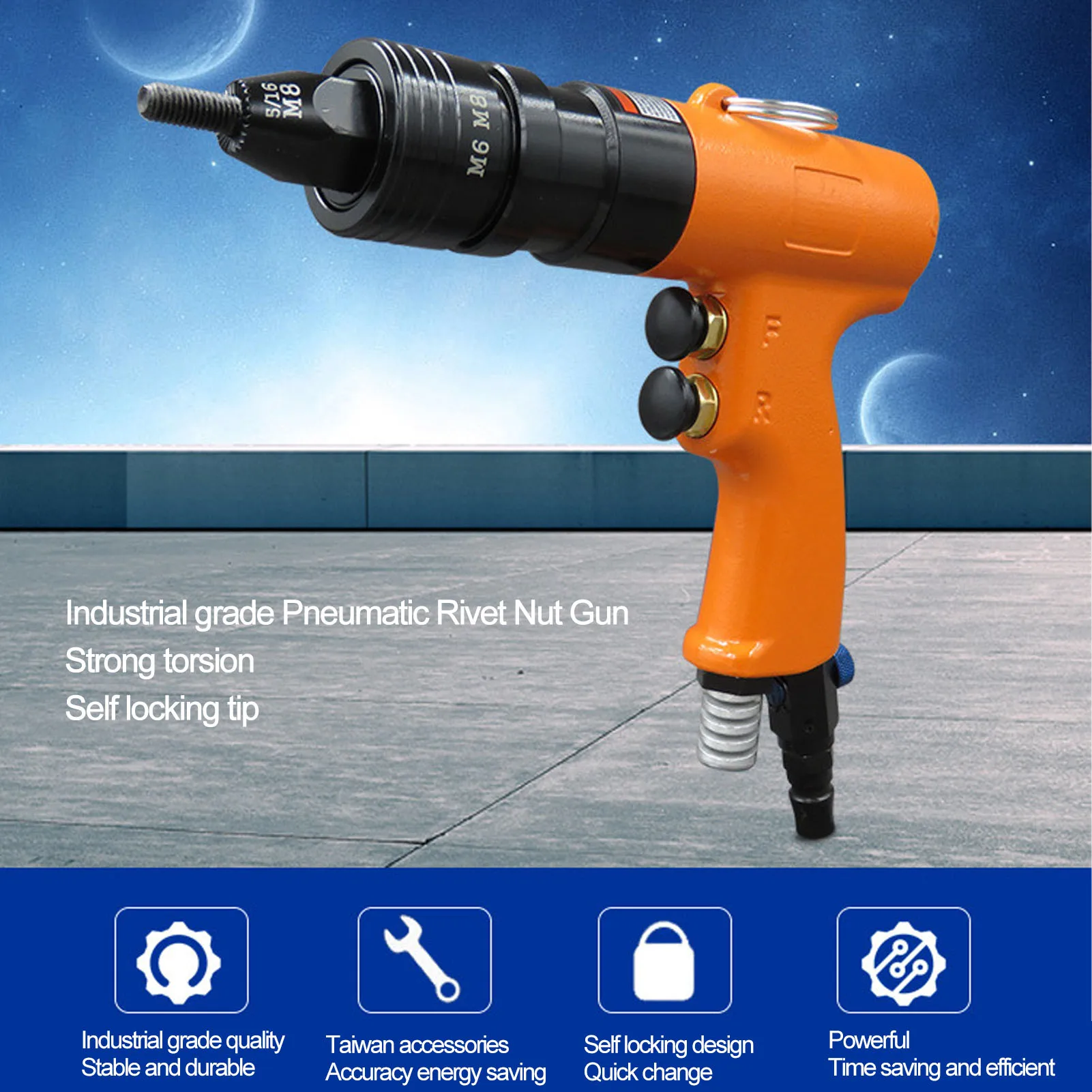 Pneumatic Riveting Gun Anti Slip Ergonomic Design Handle Industrial Grade Alloy Steel Powerful Handheld Air Pull Nut Guns