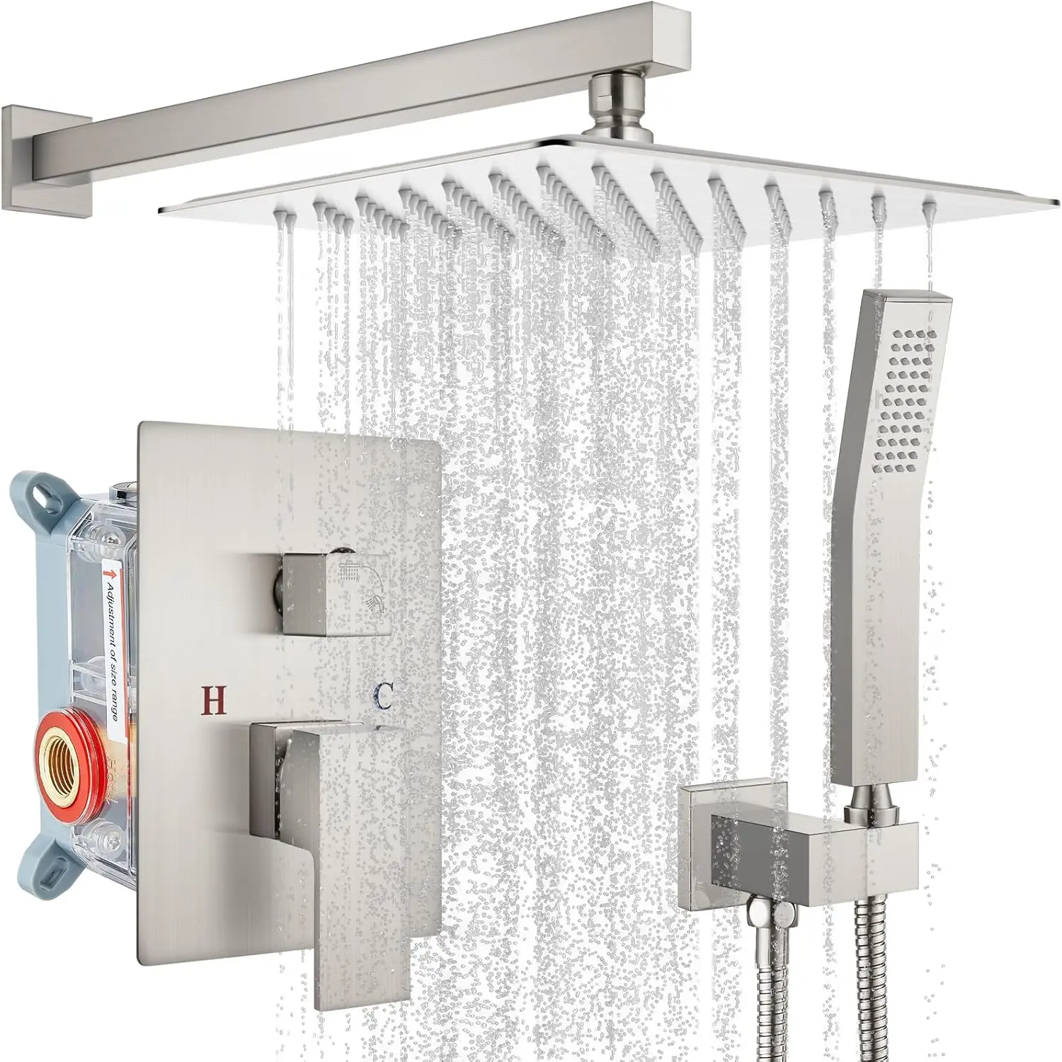 

12-Inch Rainfall Shower System with Handheld Spray, Solid Brass Valve, Wall Mounted for Easy Installation