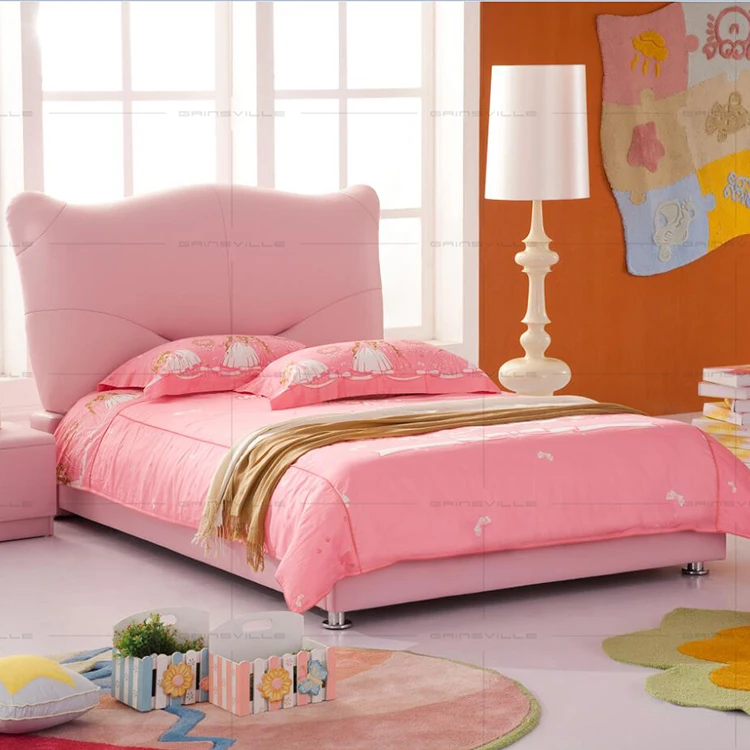 Pink Princess Little Girls Beds Set Up-holstered Children Bedroom Furniture Single/ Double Kids Bed