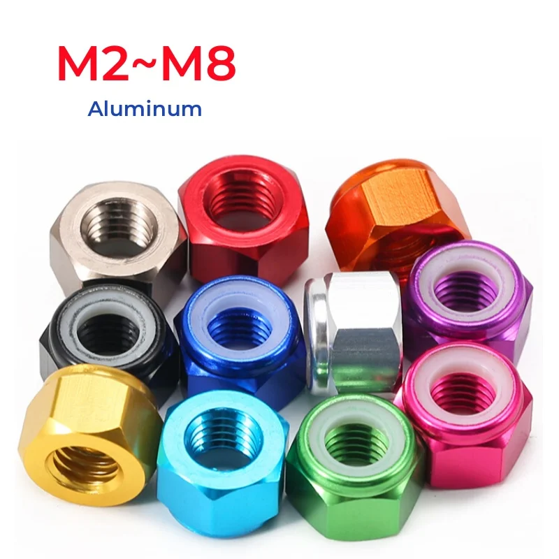 

M2 M2.5 M3 M4 M5 M6 M8 Colourful Anodized Aluminum Lock Nut Hex Nylon Insert Locking Nuts Self-Locking Locknut