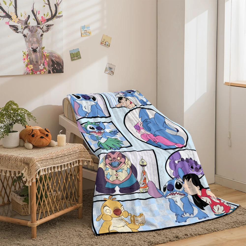 Stitch Cartoon HD Printed Flannel Blanket.Warm,Sofa,Bedroom.Bed Home Office Nap Blanket Car,Camping,Travel Picnic Blankets Gift