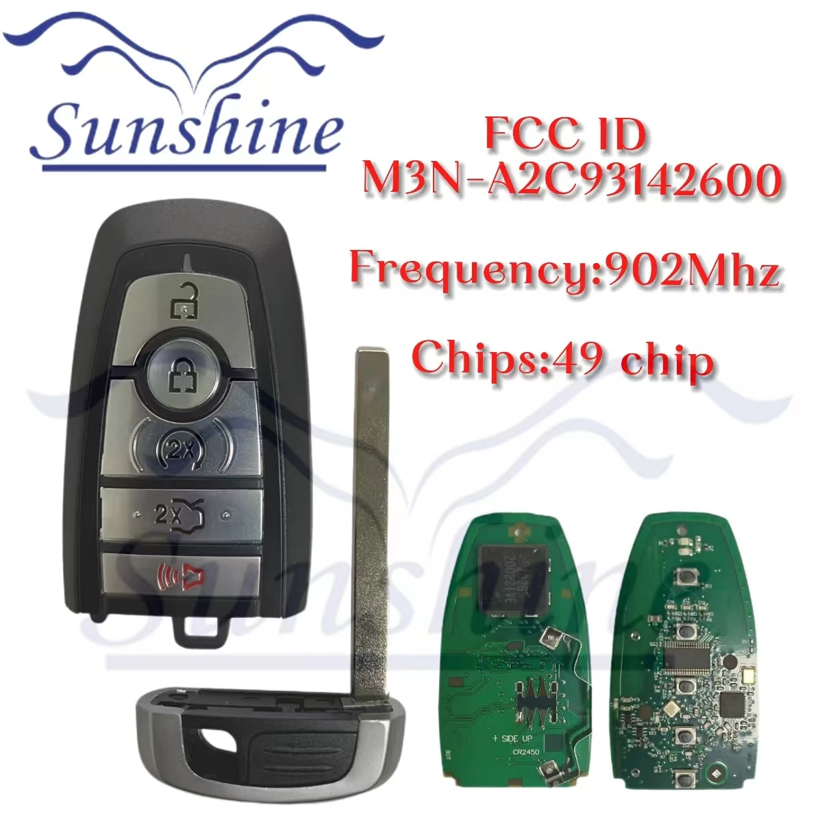 

Ключ от автомобиля Sunshine M3N-A2C 93142600 ID49 902 МГц Keyless Go автомобильный ключ дистанционного управления подходит для Ford Edge Fusion Expedition Explorer