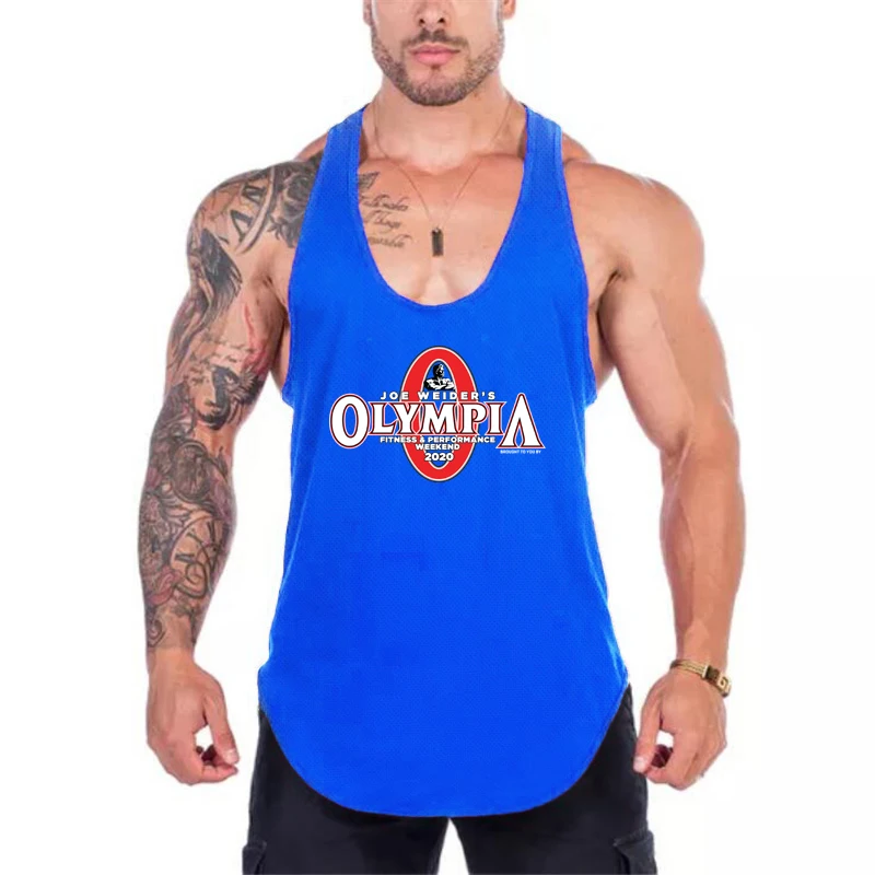 Men Summer Gym Clothing Fitness Sports Stringer Tank Top Men Bodybuilding Vest Running Vest Workout Sleeveless Shirt O-neck