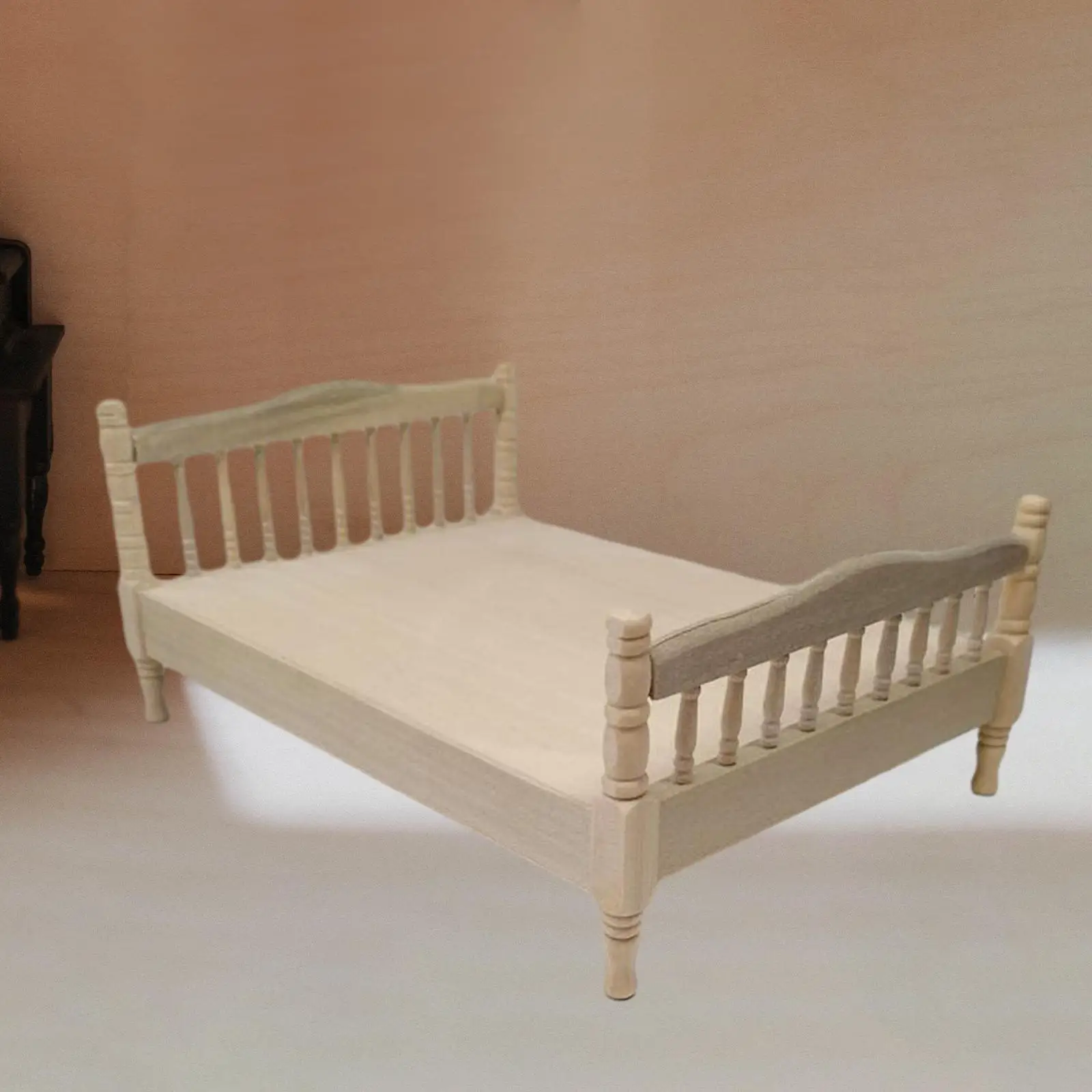 Modello letto matrimoniale per casa delle bambole 1:12, mini letto per decorazione diorama e giardino fatato