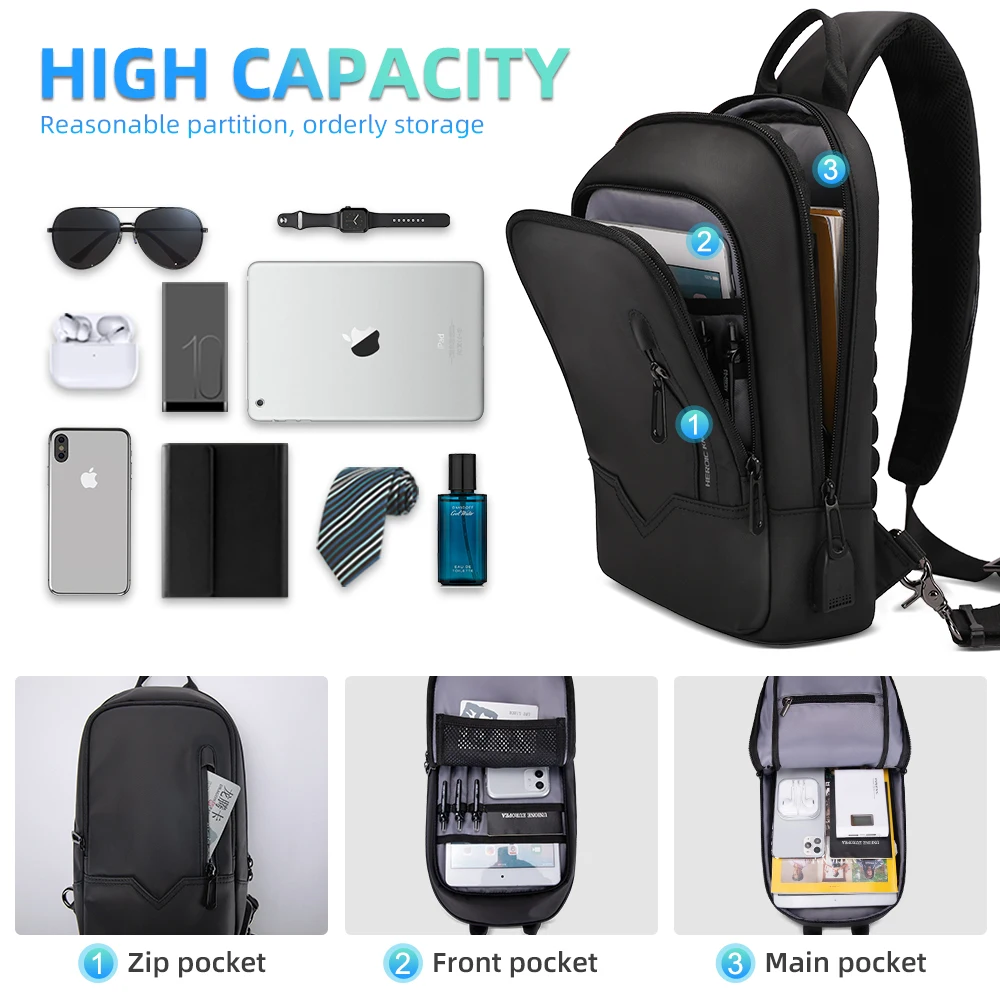 Imagem -06 - Hcankcan-bolsa Crossbody Multifuncional para Homens Peito Luxo Mala de Viagem Anti-roubo Masculina Bolsa de Negócios para Homem Alta Qualidade