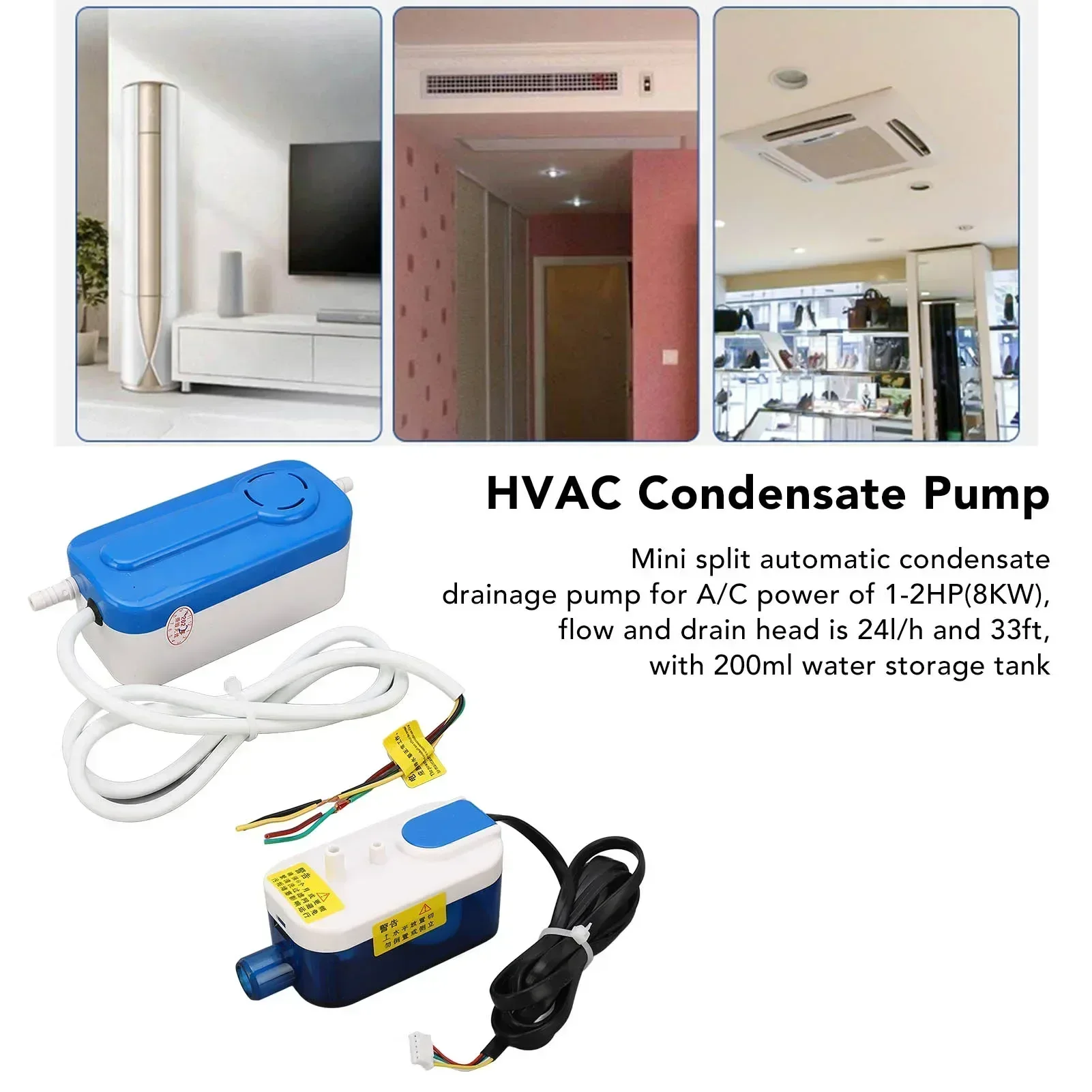 HVAC ปั๊มคอนเดนเสทแบบเครื่องปรับอากาศมินิแยกแบบพกพาอัตโนมัติสำหรับเครื่องปรับอากาศ AC110 240V 24L/ชม. สำหรับเตาเผา