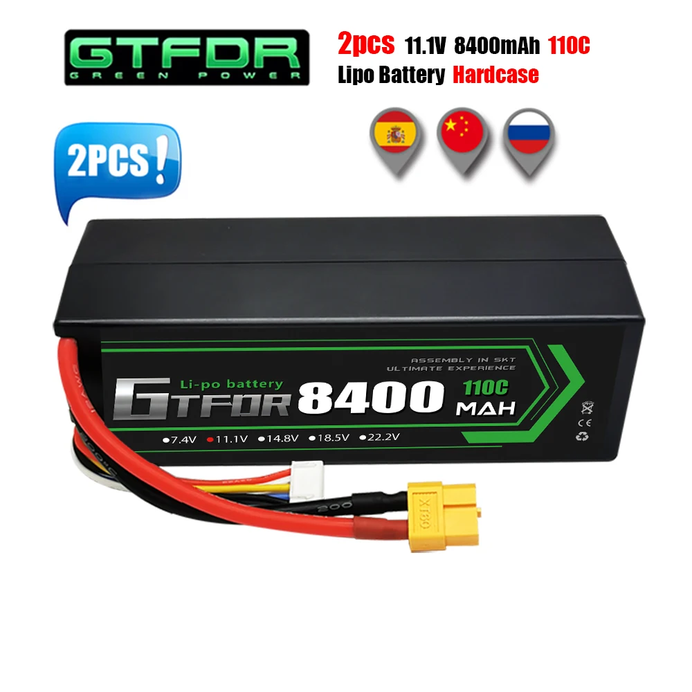 

GTFDR 3S Lipo Battery 11.1V 8400mAh 110C Graphene Battery Racing Series HardCase for RC Car Truck Evader BX Truggy 1/8 Buggy