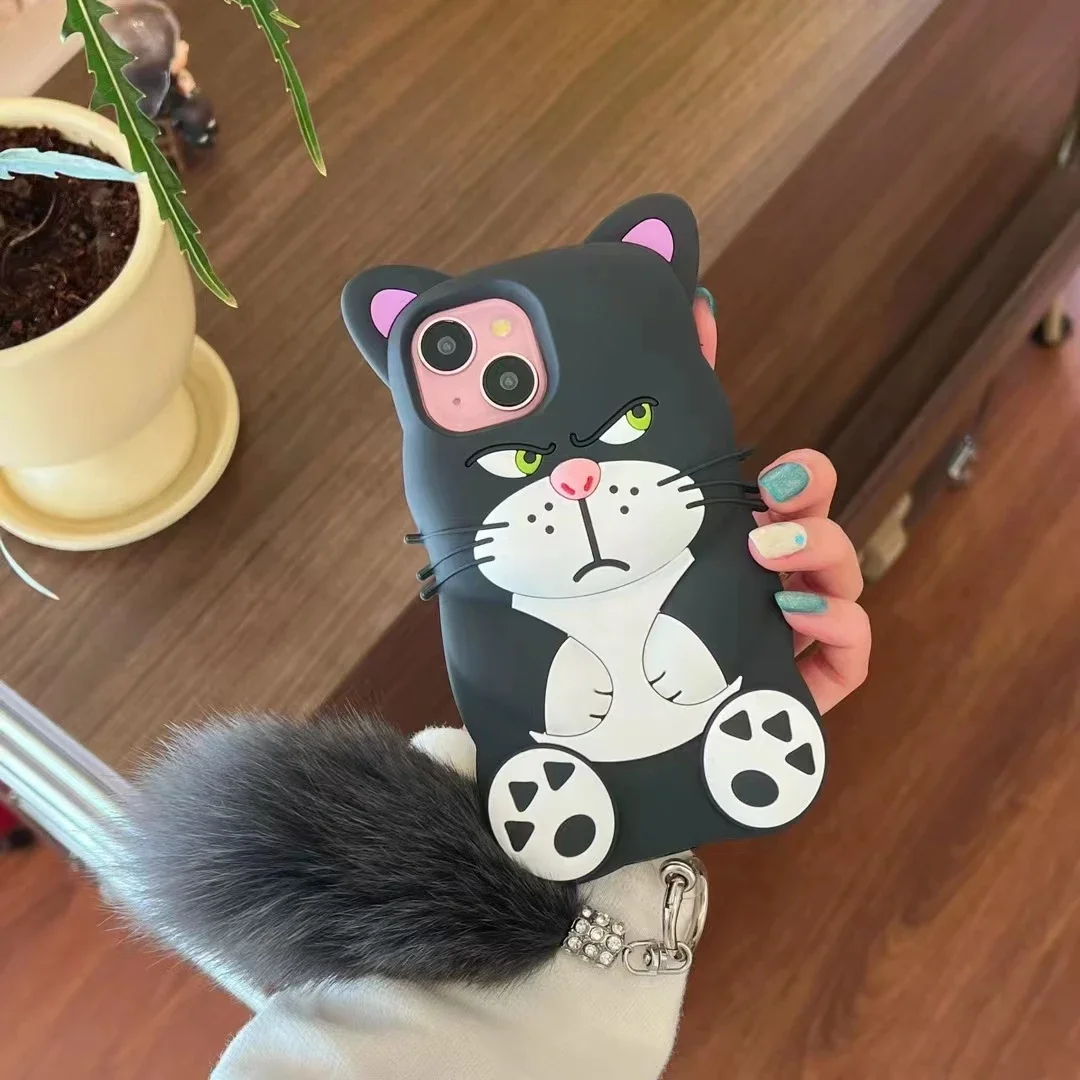 かわいいシリコン3D猫の電話ケース,飛散防止保護シェル,iPhone 12, 13, 14, 15 pro max