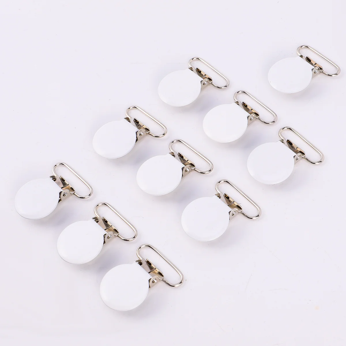 

10pcs Pacifier Suspender Clips Holders Round Metal Pacifier Clips Buckle Clips Sewing Tools for Men Women (White)