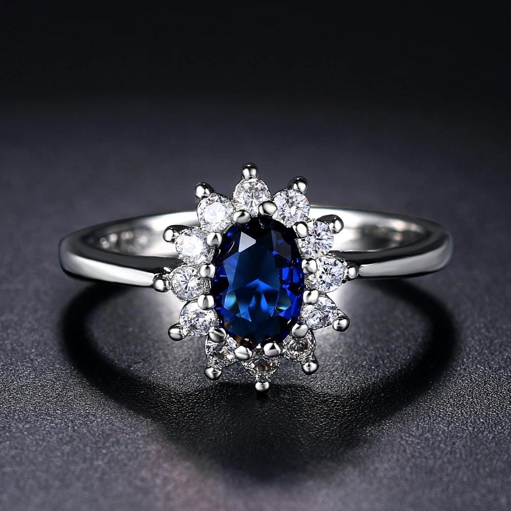 Princess Kate Rings For Women Blue Crystal Wedding Engagement Bridal Promise Marriage Ring For Bride Female Fashion Jewelry R076