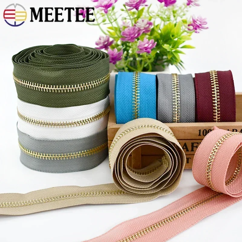 شريط Meetee المعدني بسحاب 2/4 ياردة 5 #   سحابات لفة مستمرة للملابس، أكياس بسحاب، ملحقات إصلاح سحابات الجينز