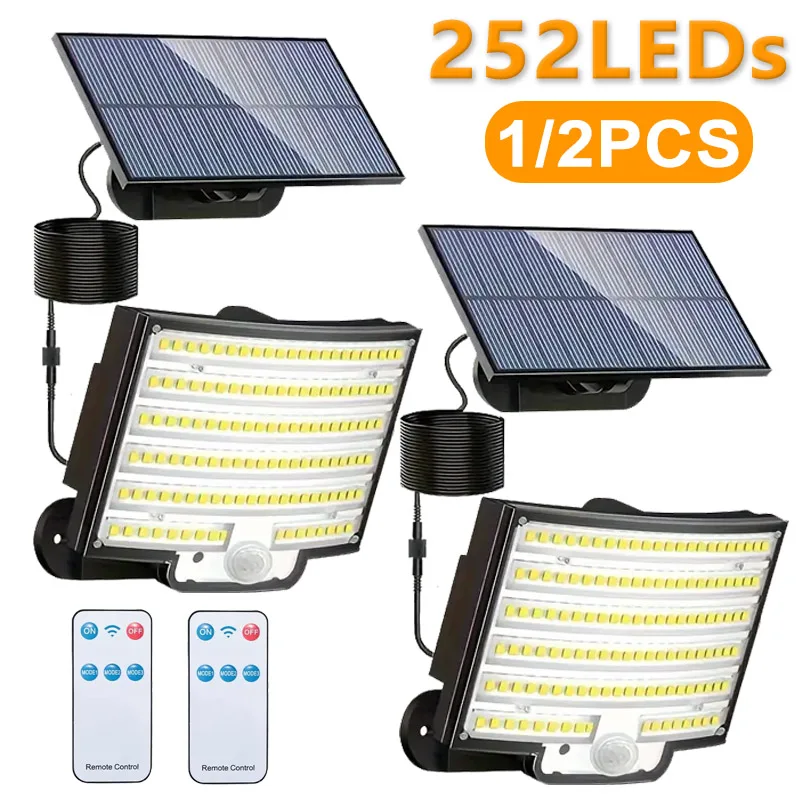 

1/2PCS 252 LEDs Solar Lights Outdoor, IP65 Waterproof Solar Motion Sensor Flood Lamp, 3 Lighting Mode Security Lamp for Garden