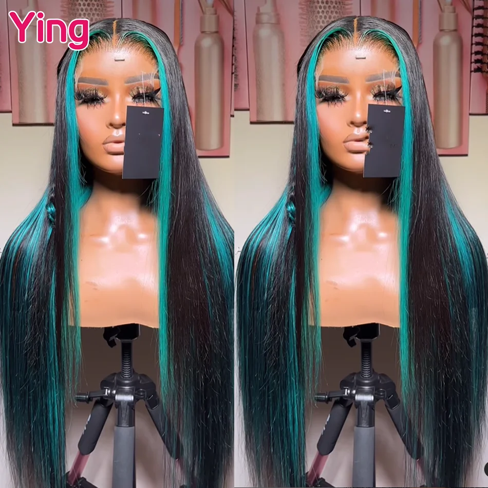 Ying Bone Straight Highlight Emerald Green 13x4 Transparent Lace Wig Remy Preplucked 13X6 Lace Frontal Wigs 5X5 Wigs For Women