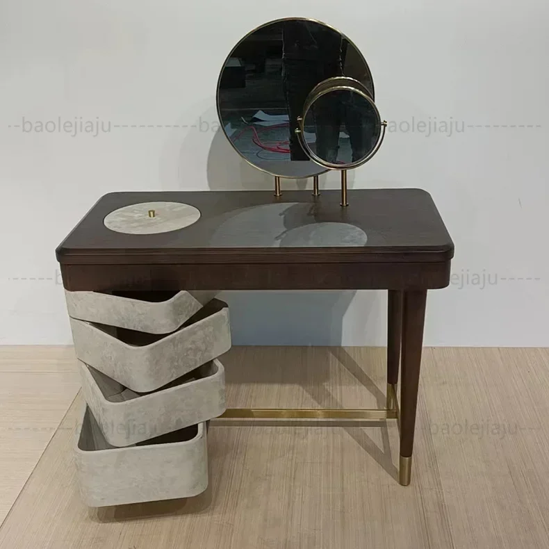 

Высококачественный столик для макияжа в спальне отеля с зеркалом, итальянский легкий роскошный комод для ног из нержавеющей стали