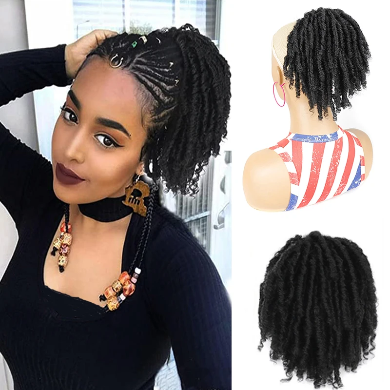 

Dreadlock Ponytail Extensions for Women Drawstring Ponytail with Curly Ends Goddess Faux Locs Crochet Hair Synthetic Hair Piece