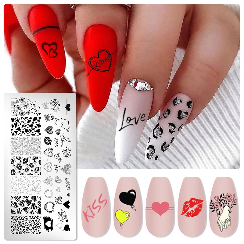 

1pc Valentine's Day Stencils Stamping Plates Love Heart Flower Design Stainless Steel Stamp Templates Plates Manicure Tools