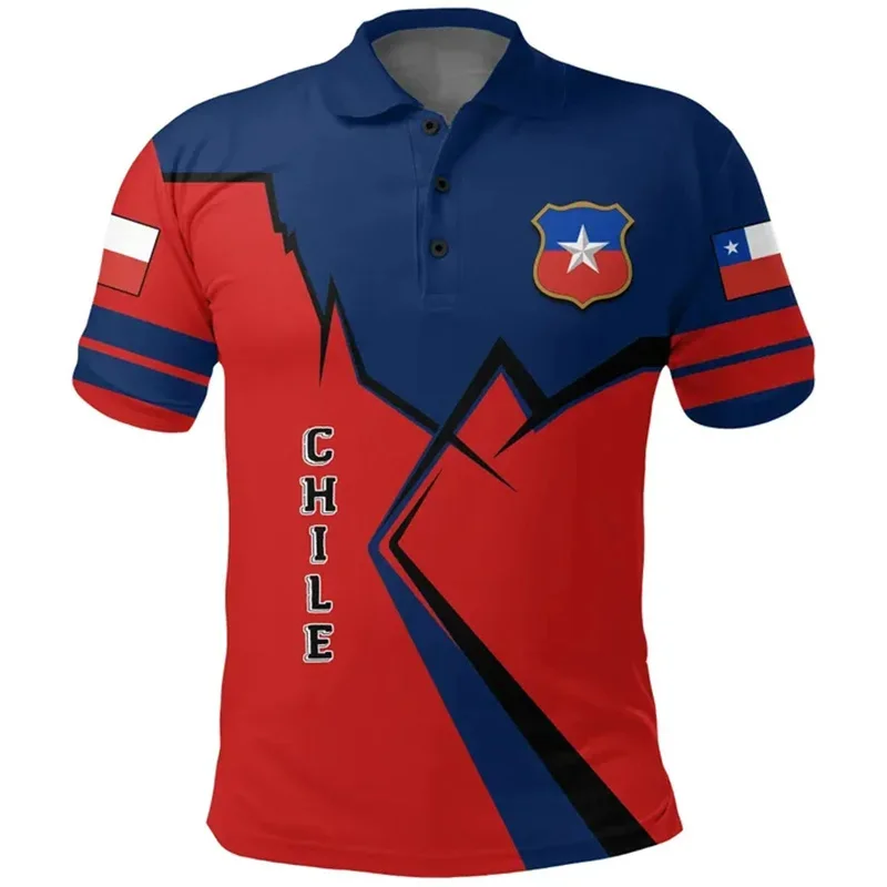 Fashion Cool 3D Chile National Flag Printing Polo Shirt Chile Coat Of Arms Graphic Polo Shirts Men Streetwear Polos Vintage Tops