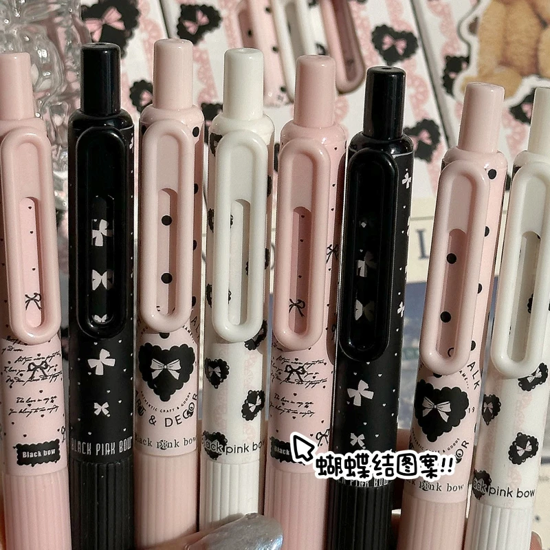 

4pcs/set INS Black Pink Color Sweet Gel Pen for Kids Girl Cute Heart Bow Print 0.5mm Black Ink Writing Pen Student Supplies