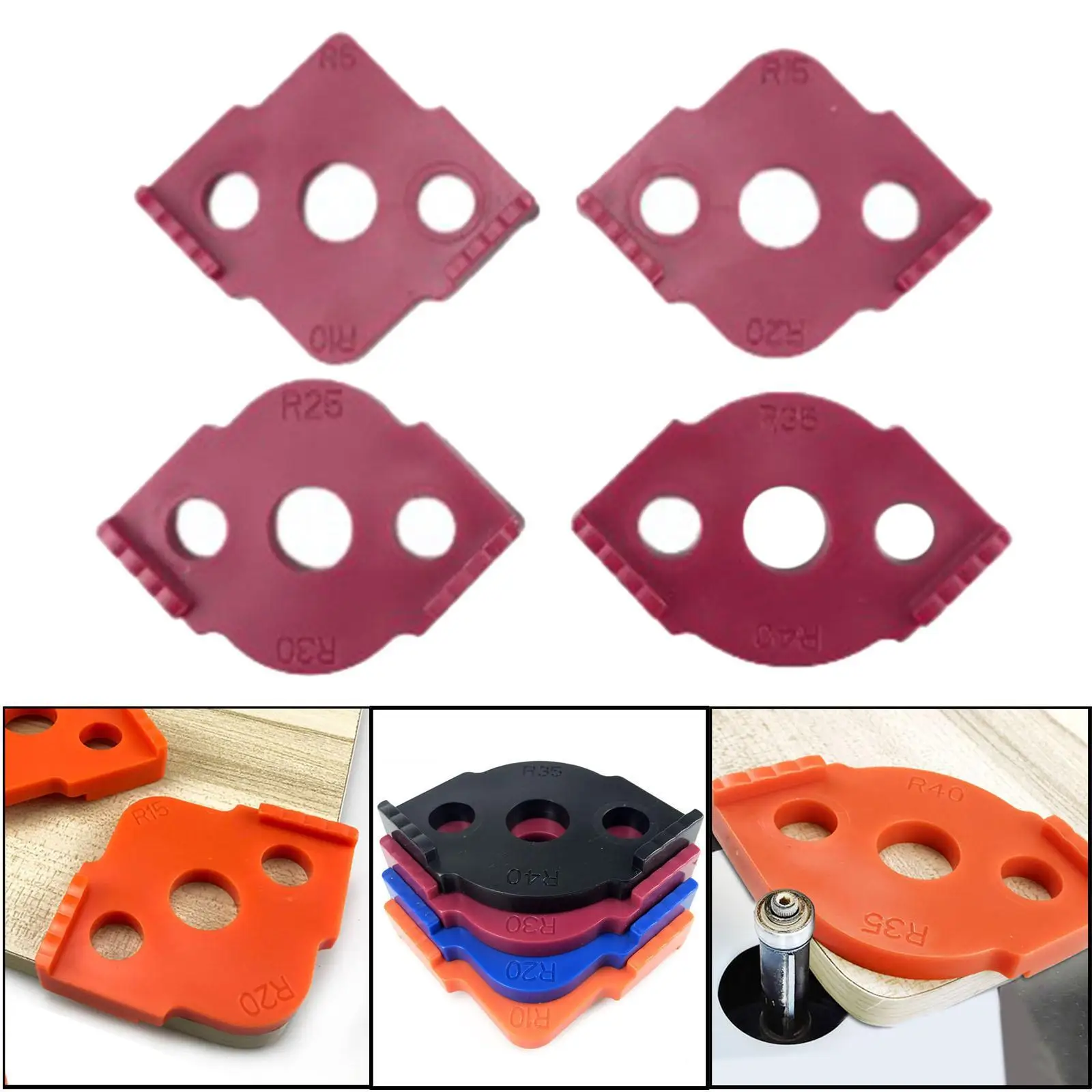 4x Router Corner Radius Jig Routing Rounded Corners Router Bit Templates Red