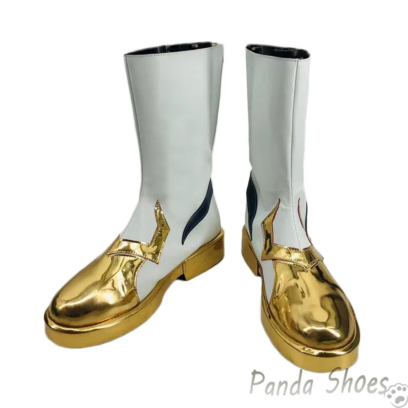 Genshin impact fatui cosplay schuhe anime spiel cos weiß goldene stiefel männer fatui cosplay kostüm prop schuhe für halloween party