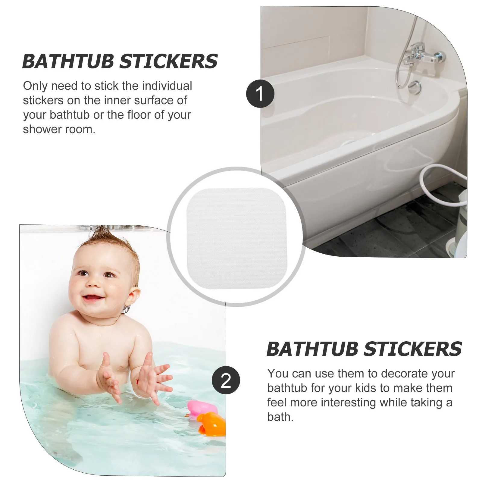 

24 Pcs Bathroom Anti-slip Stickers for Tub Floor Decals Square Bathtub Transparent Child