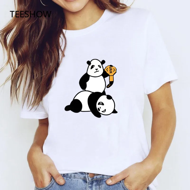 WWF Panda T-shirt Women Printed Funny Tshirt Streetwear Casual Short Sleeve Graphic Tops Tee Cute Cartoon Women Clothing