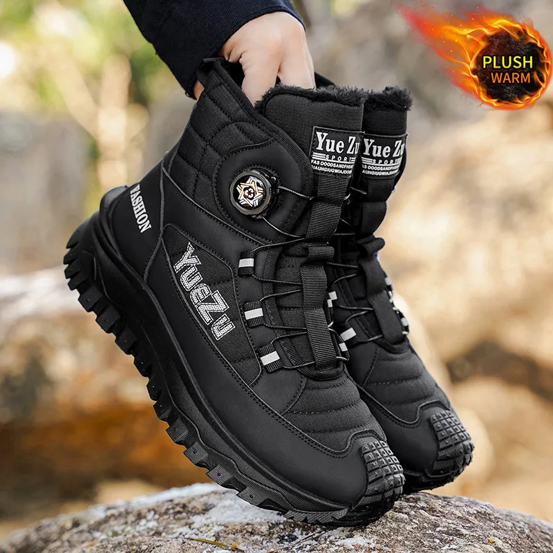 

High Quality Big Size 48 Men Winter Snow Boots High Top Fleece Lined Warm Cotton Shoes Anti-Slip Durable Waterproof Hiking Shoes