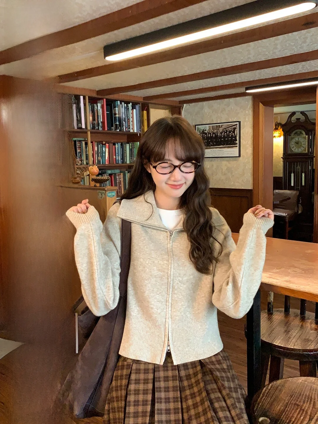 

Повседневный трикотажный кардиган с двойной молнией, свободный утягивающий топ, зимний новый корейский дизайн, длинный вязаный свитер для отдыха