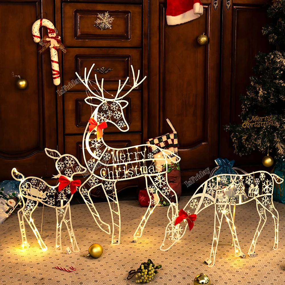 3 Stück Weihnachten Rentier Familie beleuchtet Hirsch Weihnachts dekoration führte Lichter glühende Rentier Weihnachten Home Outdoor Garten Skulptur