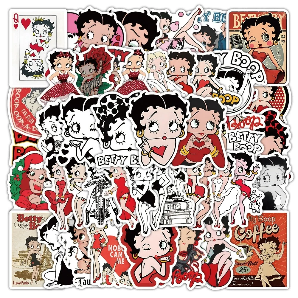 50 autocollants imperméables décoratifs pour ordinateur portable, thermos et autres objets, avec des personnages de dessins animés Miss Betty.