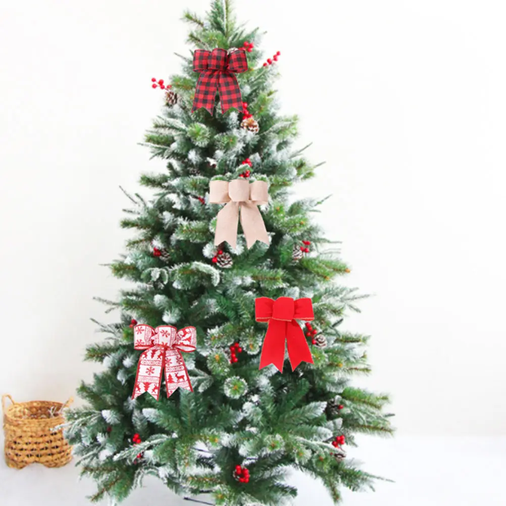 

4pcs Christmas Bows Decorations Fine Linen Reusable Lightweight Xmas Tree Mantel Party naments Christmas Pendants