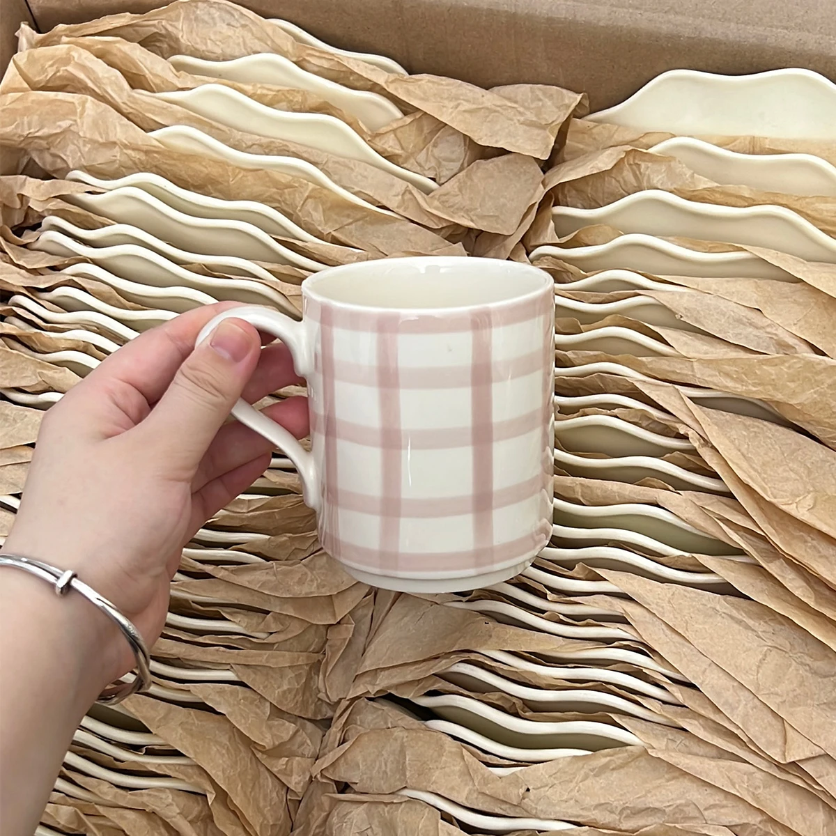 340ml Stripe Ceramic Cup New Household Underglaze Color Round Handle Mugs Creative Microwave Safe Korean Style Coffee Cup